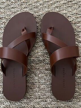 Jenni Kayne Chocolate Brown Leather Cross-Strap Sandals for Women